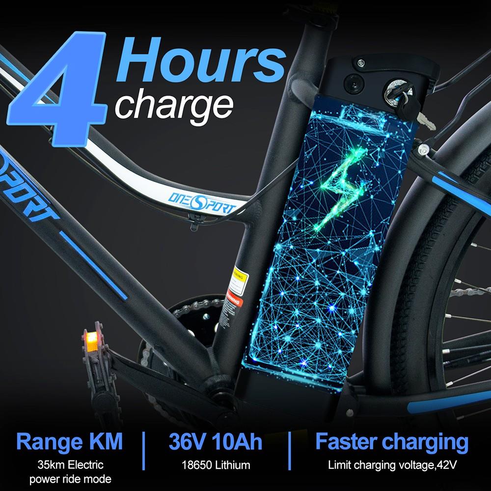 ONESPORT BK1 Electric Bike 26 Inch Tires 36V 350W Motor 10Ah Battery 25Km/h Max Speed Shimano 7 Speed Gear Front Suspension and Dual Disc Brakes 120KG Max Load - Black ONESPORT BK1 Electric Bike 26 Inch Tires 36V 350W Motor 10Ah Battery 25Km/h Max Speed Shimano 7 Speed Gear Front Suspension And Dual Disc Brakes 120KG Max Load - Black -rockbros-shop bk1 electric bike 36v 350w motor 10ah battery black 076240 1666340900059