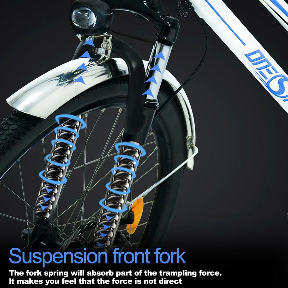 ONESPORT BK1 Electric Bike 26 Inch Tires 36V 350W Motor 10Ah Battery 25Km/h Max Speed Shimano 7 Speed Gear Front Suspension And Dual Disc Brakes 120KG Max Load - White 8 ONESPORT BK1 Electric Bike 26 Inch Tires 36V 350W Motor 10Ah Battery 25Km/h Max Speed Shimano 7 Speed Gear Front Suspension And Dual Disc Brakes 120KG Max Load - White - Image 6