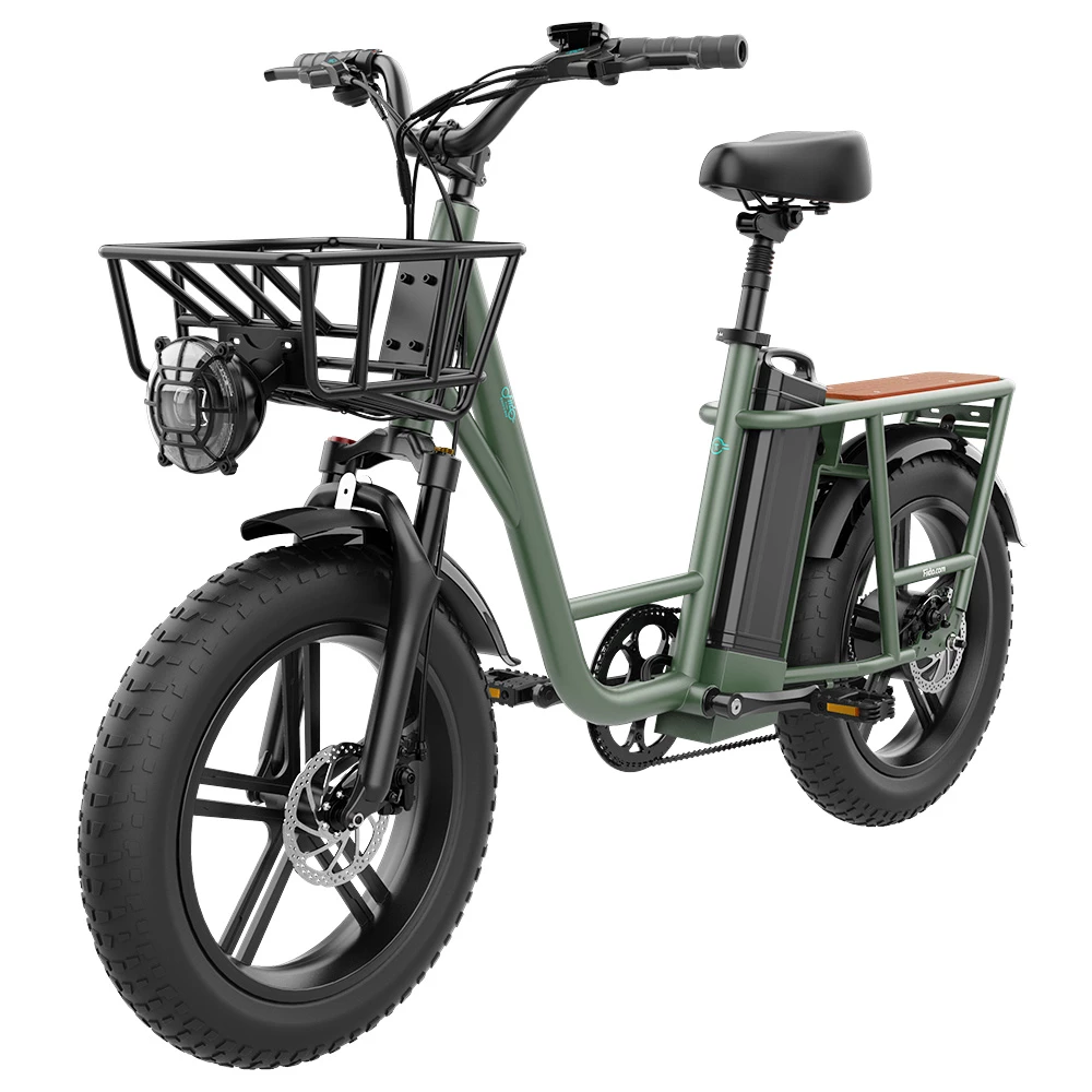FIIDO T1 Cargo Electric Bike 20*4.0 Inch Fat Tires 750W Power 50Km/h Max Speed 48V 20AH Lithium Battery 150KM Range Shock Absorber - Green 6 FIIDO T1 Cargo Electric Bike 20*4.0 Inch Fat Tires 750W Power 50Km/h Max Speed 48V 20AH Lithium Battery 150KM Range Shock Absorber - Green - Image 4