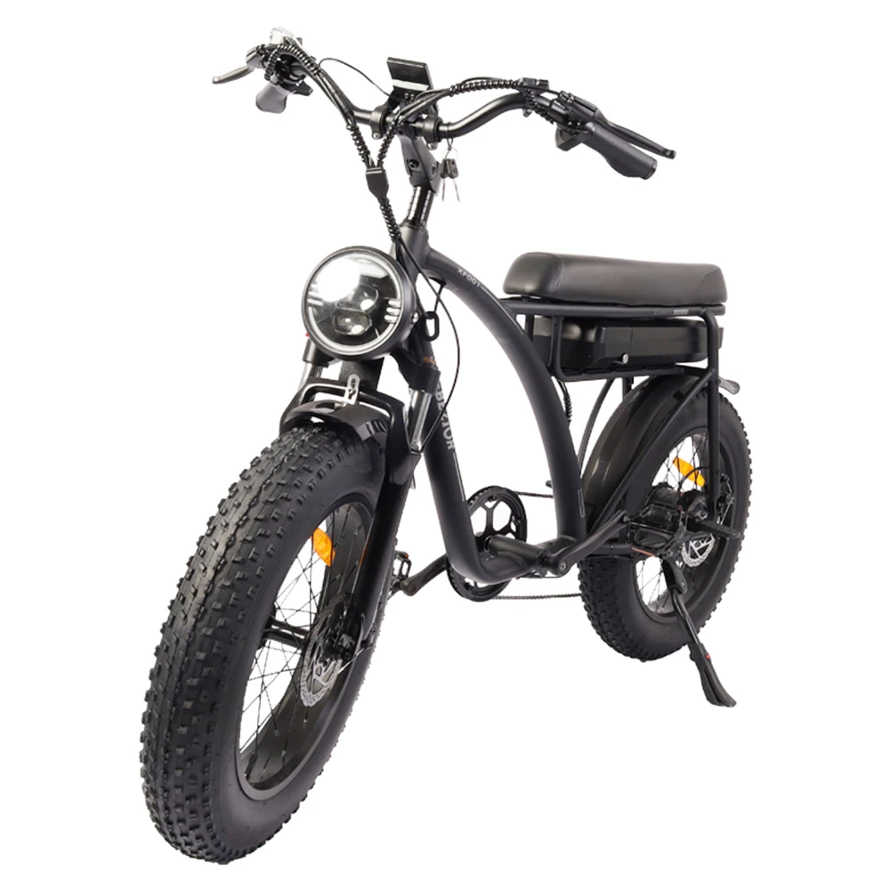 BEZIOR XF001 Retro Electric Bike 20*4.0 Inch Fat Tires 1000W Motor 12.5Ah 48V Battery 45Km/h Max Speed 120kg Max Load Shimano 7-Speed Dual Mechanical Disc Brakes Front & Rear Suspension Fork LCD Display - Black 3 BEZIOR XF001 Retro Electric Bike 20*4.0 Inch Fat Tires 1000W Motor 12.5Ah 48V Battery 45Km/h Max Speed 120kg Max Load Shimano 7-Speed Dual Mechanical Disc Brakes Front & Rear Suspension Fork LCD Display - Black