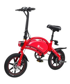 DYU D3+ Folding Moped Electric Bike 14 Inch Inflatable Rubber Tires 240W Motor 10Ah Battery Max Speed 25km/h Up To 45km Range Dual Disc Brakes Adjustable Height APP Control - Red