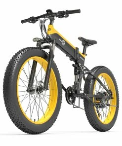 BEZIOR X1500 Fat Tire Folding Electric Mountain Bike 12.8Ah Battery BMS 1500W Motor 26*4.0 Inch Wheels Aluminum Alloy Frame Shimano 27-speed Shifter Max Speed 40km/h 100KM Power-assisted Range IP54 Oil Disc Brake MTB - Black Yellow -rockbros-shop ezior x500 26 inch fat tire 10 4ah 500w folding electric bike 1625644792697