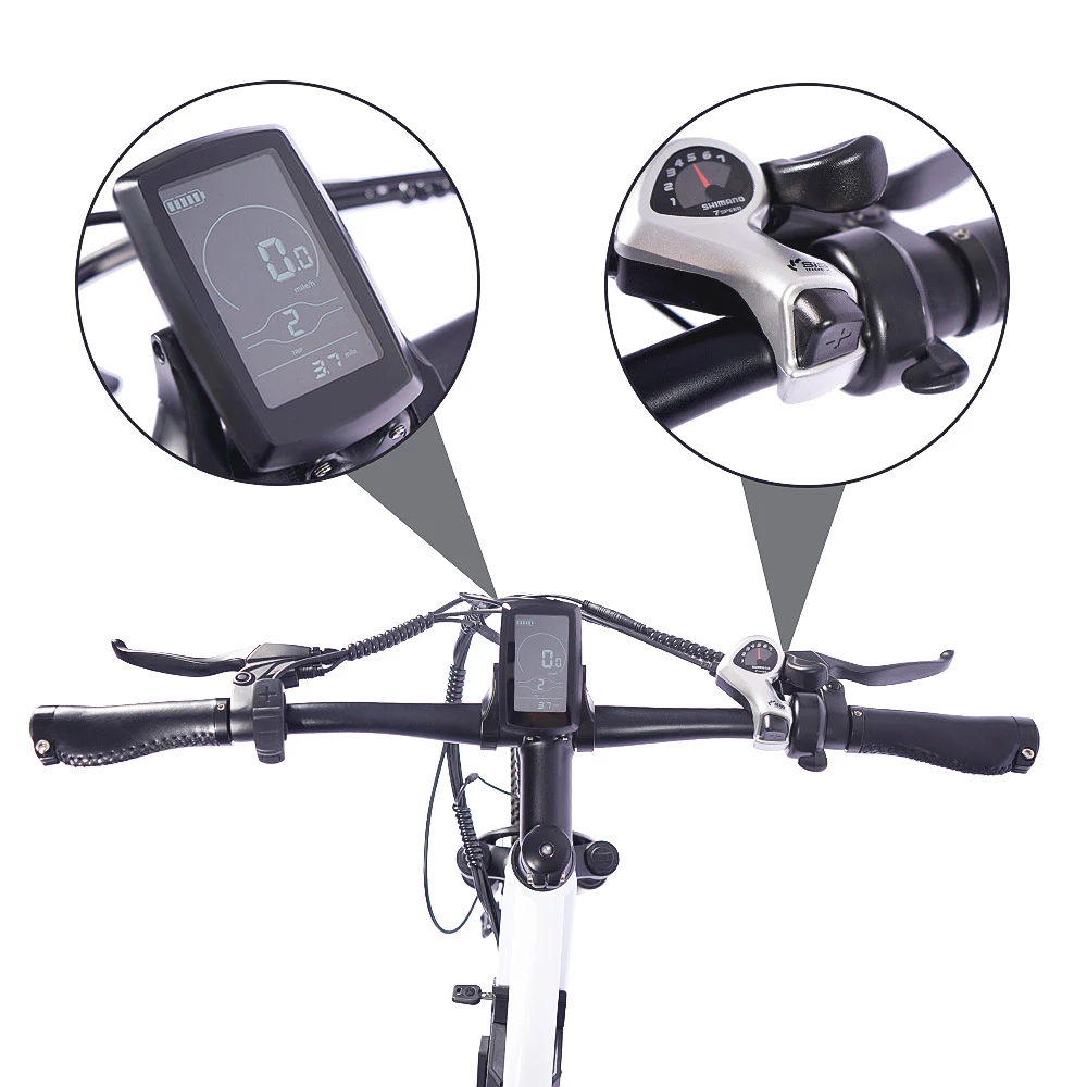 FAFREES F100 26 Inch Electric Bike Max Speed 33Km/h Mountain Ebike 250W Motor 48V 11.6Ah Removable Battery Recharge System Shimano 7 Speed Gears LED Display Aluminum Frame - White 5 FAFREES F100 26 Inch Electric Bike Max Speed 33Km/h Mountain Ebike 250W Motor 48V 11.6Ah Removable Battery Recharge System Shimano 7 Speed Gears LED Display Aluminum Frame - White - Image 3