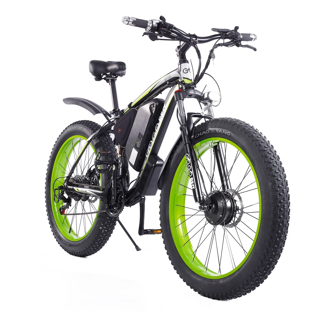 GOGOBEST GF700 26*4.0 Inch Fat Tire Electric Mountain Bike 48V 17.5Ah Battery 2*500W Dual Motor Max Speed 50Km/h 70KM Power-Assisted Range Max Load 200KG IP54 Waterproof Hydraulic Disc Brake MTB Bike 6061 Aluminum Alloy Frame - Black Green 3 GOGOBEST GF700 26*4.0 Inch Fat Tire Electric Mountain Bike 48V 17.5Ah Battery 2*500W Dual Motor Max Speed 50Km/h 70KM Power-Assisted Range Max Load 200KG IP54 Waterproof Hydraulic Disc Brake MTB Bike 6061 Aluminum Alloy Frame - Black Green