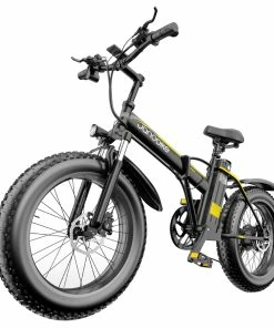 JANOBIKE E20 Fat Tire Electric Folding Mountain Bike 1000W Brushless Motor Aluminum Alloy Frame 7 Speed Gears 40km/h Removable Panasonic 48V 12.8Ah Battery Up To 50km Range 20" X 4.0 Snow Tire XOD Hydraulic Brake Smart Meter - Black