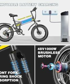 JANOBIKE H20 Electric Bicycle 48V 1000W Motor 9.6Ah Battery 20*4 Inch Tire Snow, Mountain, City Bike - Black -rockbros-shop janobike h20 electric bicycle 48v 1000w motor 9 6ah battery black 395a54 1653706425778