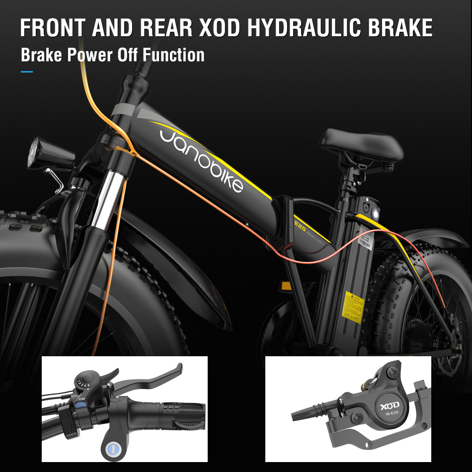 JANOBIKE E20 Fat Tire Electric Folding Mountain Bike 1000W Brushless Motor Aluminum Alloy Frame 7 Speed Gears 40km/h Removable Panasonic 48V 12.8Ah Battery up to 50km Range 20" x 4.0 Snow Tire XOD Hydraulic Brake Smart Meter - Black JANOBIKE E20 Fat Tire Electric Folding Mountain Bike 1000W Brushless Motor Aluminum Alloy Frame 7 Speed Gears 40km/h Removable Panasonic 48V 12.8Ah Battery Up To 50km Range 20" X 4.0 Snow Tire XOD Hydraulic Brake Smart Meter - Black -rockbros-shop janobike t10 folding electric scooter 23ah 1000w x2 motor black 1625907573994