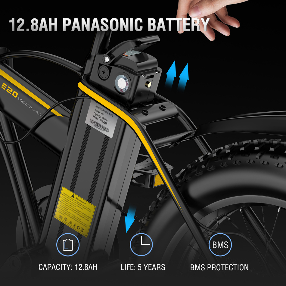 JANOBIKE E20 Fat Tire Electric Folding Mountain Bike 1000W Brushless Motor Aluminum Alloy Frame 7 Speed Gears 40km/h Removable Panasonic 48V 12.8Ah Battery up to 50km Range 20" x 4.0 Snow Tire XOD Hydraulic Brake Smart Meter - Black JANOBIKE E20 Fat Tire Electric Folding Mountain Bike 1000W Brushless Motor Aluminum Alloy Frame 7 Speed Gears 40km/h Removable Panasonic 48V 12.8Ah Battery Up To 50km Range 20" X 4.0 Snow Tire XOD Hydraulic Brake Smart Meter - Black -rockbros-shop janobike t10 folding electric scooter 23ah 1000w x2 motor black 1625907575760