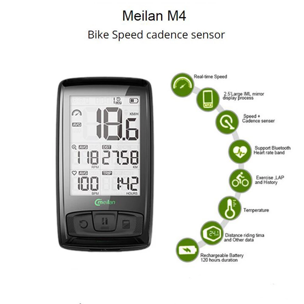 Meilan M4 Bike Computer Wireless Speedometer Odometer 2.5 Inch IML Mirror Surface Screen - Black 4 Meilan M4 Bike Computer Wireless Speedometer Odometer 2.5 Inch IML Mirror Surface Screen - Black - Image 2