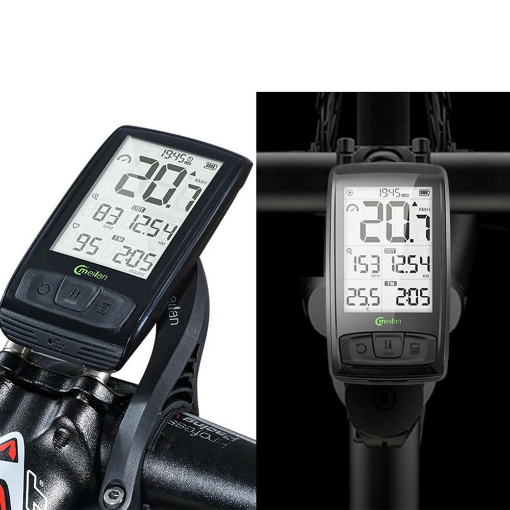 Meilan M4 Bike Computer Wireless Speedometer Odometer 2.5 Inch IML Mirror Surface Screen - Black 6 Meilan M4 Bike Computer Wireless Speedometer Odometer 2.5 Inch IML Mirror Surface Screen - Black - Image 4