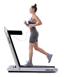 Merax 2.25 HP Electric Folding Treadmill 2-in-1 Running Machine With Remote Control/LED Display Fully Assembled Portable - Silver