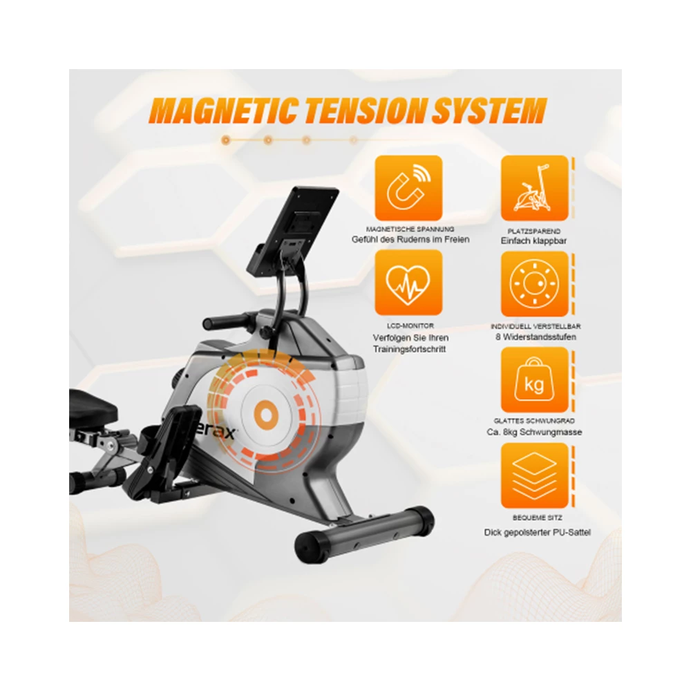 Merax Folding Rowing Machine With Magnetic Tension System LED Monitor For Fitness Compact Folding Design - Black 5 Merax Folding Rowing Machine With Magnetic Tension System LED Monitor For Fitness Compact Folding Design - Black - Image 3