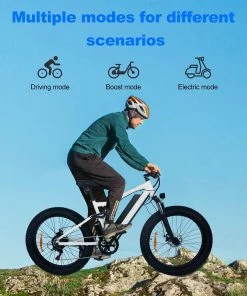 ONESPORT ONES1 Electric Bike 26*4.0 Inch Fat Tires 48V 500W Motor 10Ah Battery 25Km/h Max Speed Shimano 7 Speed - White -rockbros-shop ones1 electric bike 48v 500w motor 10ah battery 1b6110 1666340171468