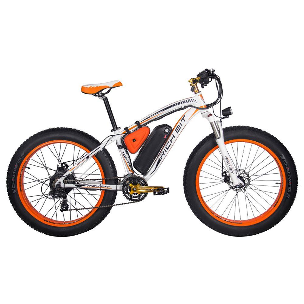 RICH BIT TOP-022 Electric Mountain Bike 26*4.0 Inch Chaoyang Fat Tires 1000W Motor 48V 17AH Battery 35Km/h Max Speed Up To 60km Range Dual Disc Brake LCD Display IP54 Waterproof - White Orange RICH BIT TOP-022 Electric Mountain Bike 26*4.0 Inch Chaoyang Fat Tires 1000W Motor 48V 17AH Battery 35Km/h Max Speed Up To 60km Range Dual Disc Brake LCD Display IP54 Waterproof - White Orange -rockbros-shop rich bit top 022 electric mountain bike 1000w motor 26 white orange 1590660011719