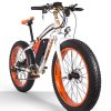 RICH BIT TOP-022 Electric Mountain Bike 26*4.0 Inch Chaoyang Fat Tires 1000W Motor 48V 17AH Battery 35Km/h Max Speed Up To 60km Range Dual Disc Brake LCD Display IP54 Waterproof - White Orange -rockbros-shop rich bit top 022 electric mountain bike 1000w motor 26 white orange 1590660013360