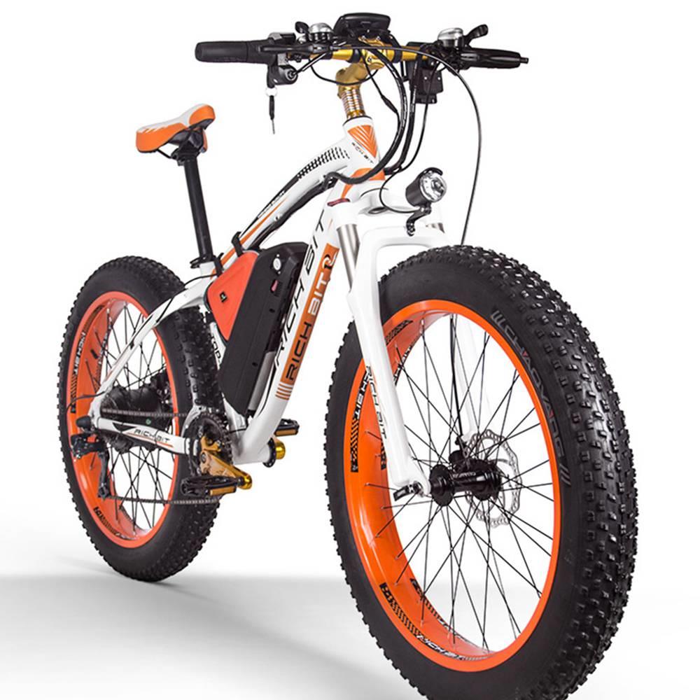 RICH BIT TOP-022 Electric Mountain Bike 26*4.0 Inch Chaoyang Fat Tires 1000W Motor 48V 17AH Battery 35Km/h Max Speed Up To 60km Range Dual Disc Brake LCD Display IP54 Waterproof - White Orange RICH BIT TOP-022 Electric Mountain Bike 26*4.0 Inch Chaoyang Fat Tires 1000W Motor 48V 17AH Battery 35Km/h Max Speed Up To 60km Range Dual Disc Brake LCD Display IP54 Waterproof - White Orange -rockbros-shop rich bit top 022 electric mountain bike 1000w motor 26 white orange 1590660013360