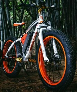 RICH BIT TOP-022 Electric Mountain Bike 26*4.0 Inch Chaoyang Fat Tires 1000W Motor 48V 17AH Battery 35Km/h Max Speed Up To 60km Range Dual Disc Brake LCD Display IP54 Waterproof - White Orange -rockbros-shop rich bit top 022 electric mountain bike 1000w motor 26 white orange 1590660015189