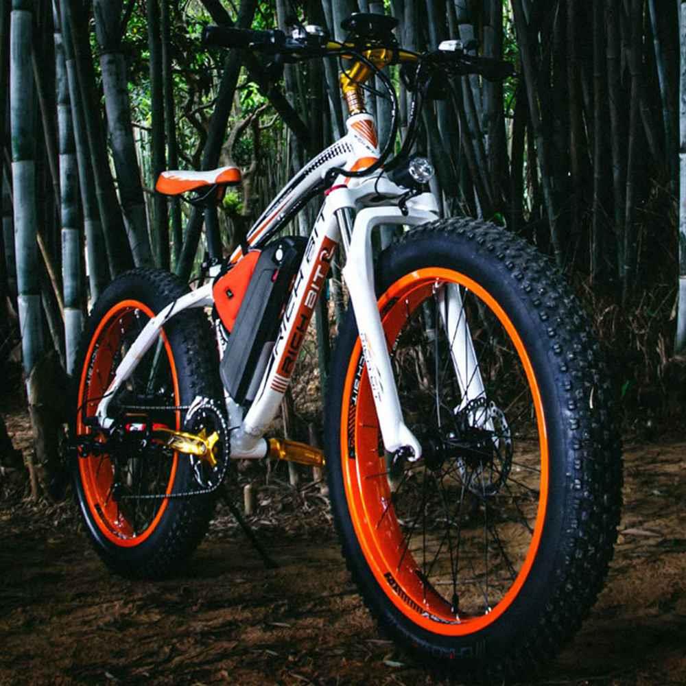 RICH BIT TOP-022 Electric Mountain Bike 26*4.0 Inch Chaoyang Fat Tires 1000W Motor 48V 17AH Battery 35Km/h Max Speed Up To 60km Range Dual Disc Brake LCD Display IP54 Waterproof - White Orange RICH BIT TOP-022 Electric Mountain Bike 26*4.0 Inch Chaoyang Fat Tires 1000W Motor 48V 17AH Battery 35Km/h Max Speed Up To 60km Range Dual Disc Brake LCD Display IP54 Waterproof - White Orange -rockbros-shop rich bit top 022 electric mountain bike 1000w motor 26 white orange 1590660015189