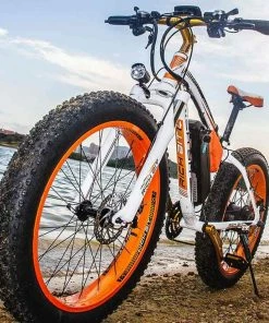 RICH BIT TOP-022 Electric Mountain Bike 26*4.0 Inch Chaoyang Fat Tires 1000W Motor 48V 17AH Battery 35Km/h Max Speed Up To 60km Range Dual Disc Brake LCD Display IP54 Waterproof - White Orange -rockbros-shop rich bit top 022 electric mountain bike 1000w motor 26 white orange 1590660015814